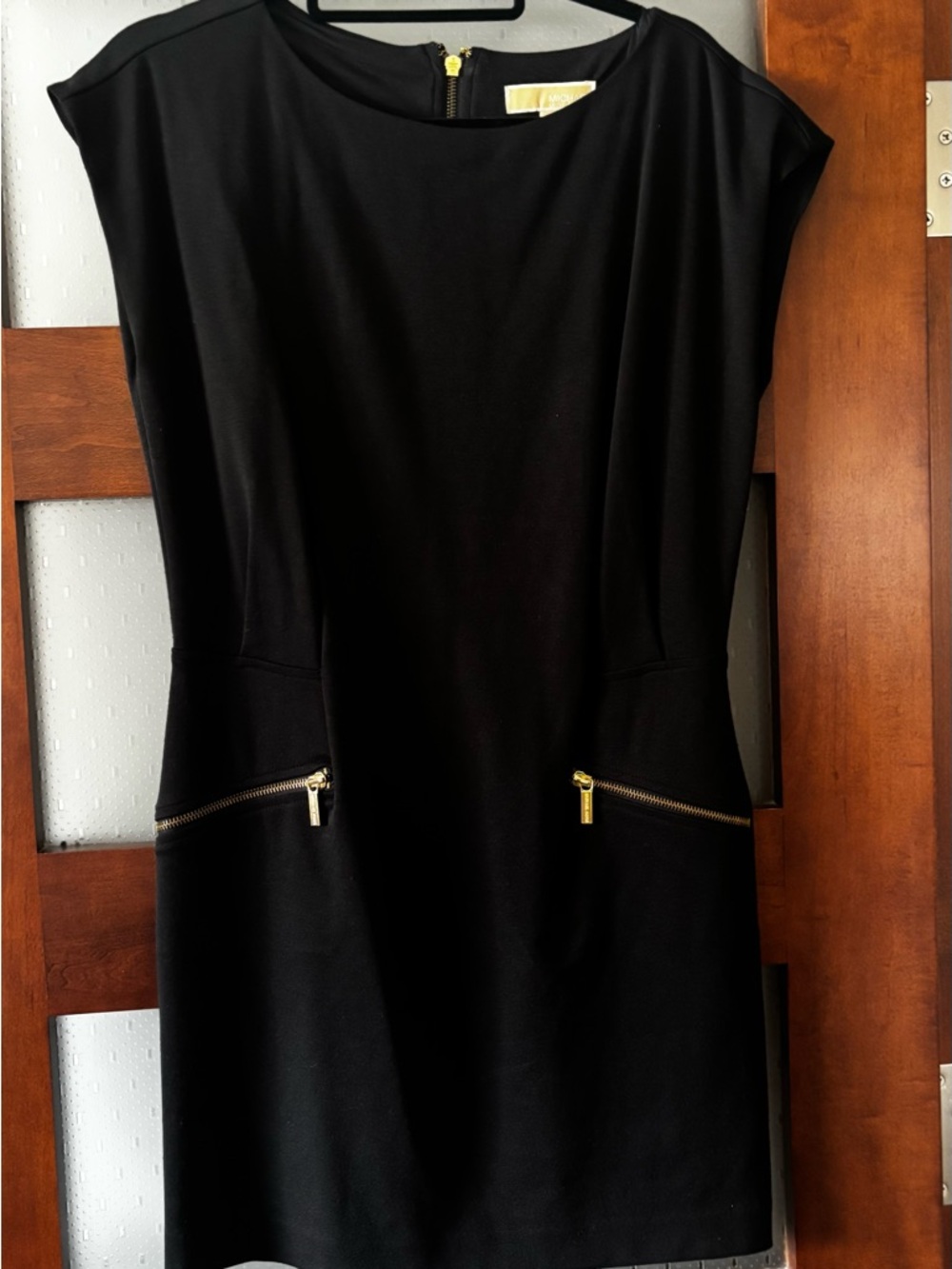Michael Kors Black Mini Dress with Gold Zipper Accents